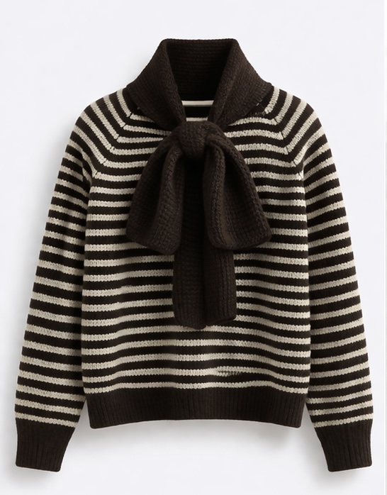 Jersey de punto rayas con cuello envolvente marrón