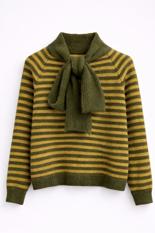 Jersey de punto rayas con cuello envolvente verde