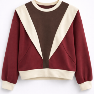 Sudadera tricolor detalle solapa marrón