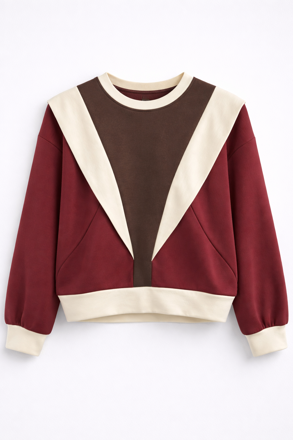 Sudadera tricolor detalle solapa marrón